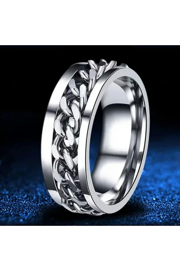 Men Silver Cuban Link Ring Band Punk Rock Jewelry Stainless Steel 8MM Size 8-13-8