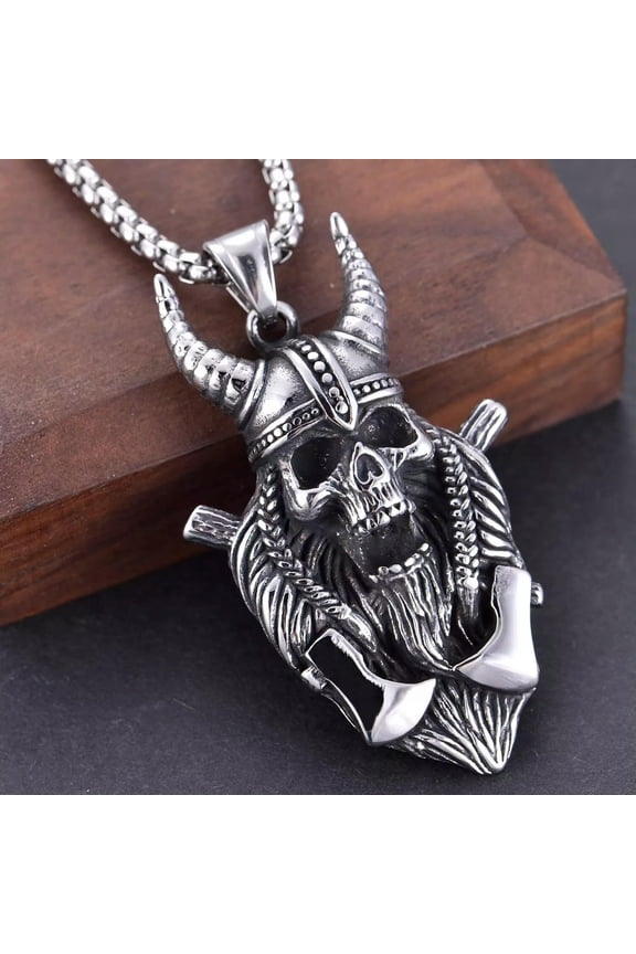 Men Silver Evil Demon Horn Skull Pendant Necklace Chain Punk Gothic Rock Jewelry