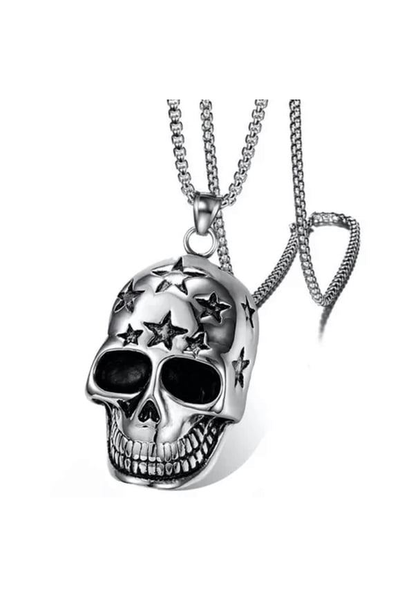 Men Silver Gothic Skull Necklace Stainless Steel Chain Pendant Retro Bikers Gift