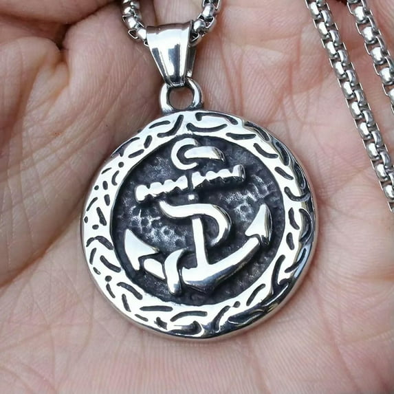 HOOUN Men Silver Nautical Surfing Anchor Pendant Necklace Stainless Steel Chain 24"
