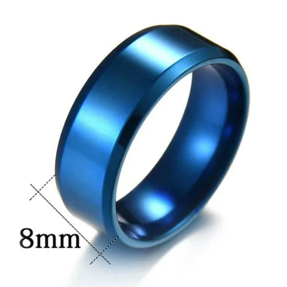 HOOUN Men Simple Titanium Stainless Ring Lover Couple Rings Jewelry Cool Rings ~ +-blue-6