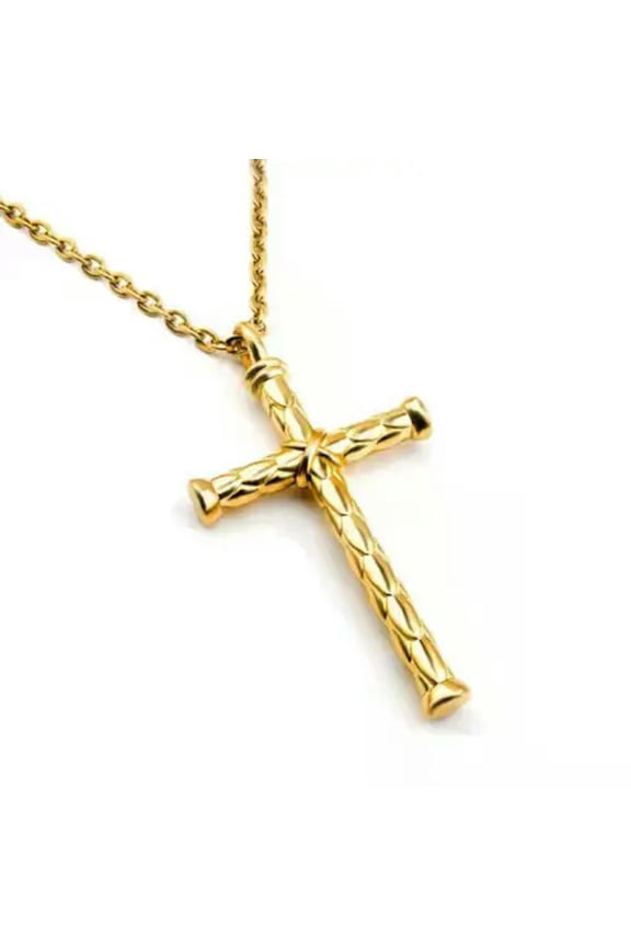 Men Stainless Steel Chain Necklace Simple Jesus Cross Dragon Scale X Style 1225-Gold
