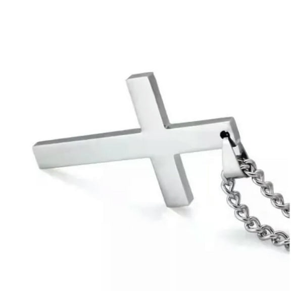 HOOUN Men Stainless Steel Necklace 3D Simple Classic Jesus Christ Cross Pendant 1226-Silver