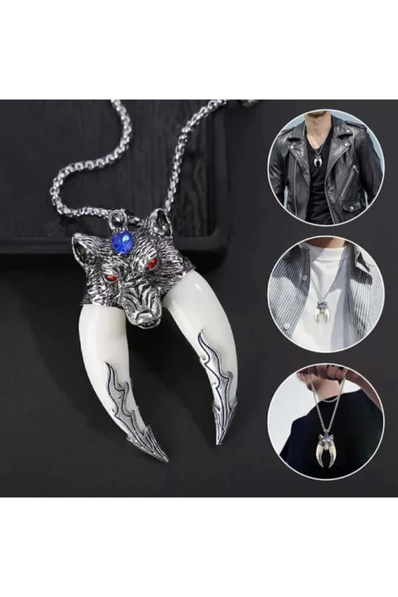 Men Stainless Steel Oversized 3D Wolf Head Teeth Pendant Necklace 27" Chain Gift