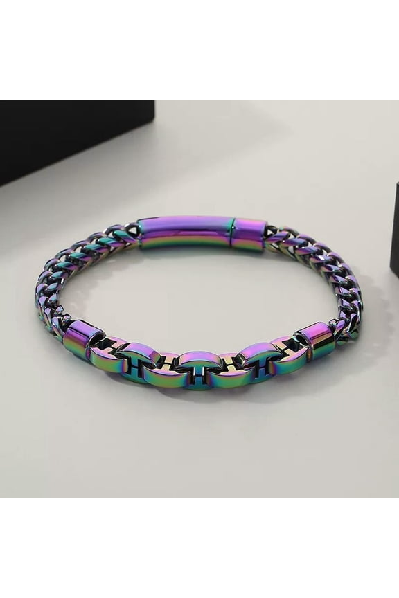 Men Stainless Steel Splice Solid Link Fox Tail Chain Bracelet Colorful 6mm 8.5''