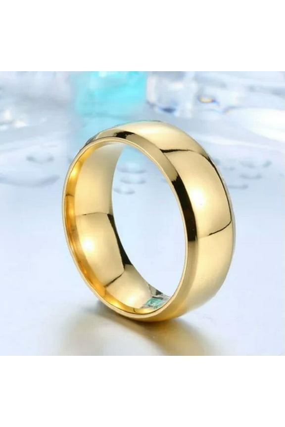 Men Women 24K Gold Plated Wedding Ring Titanium Fashion Beveled Edges Lover Ring-9