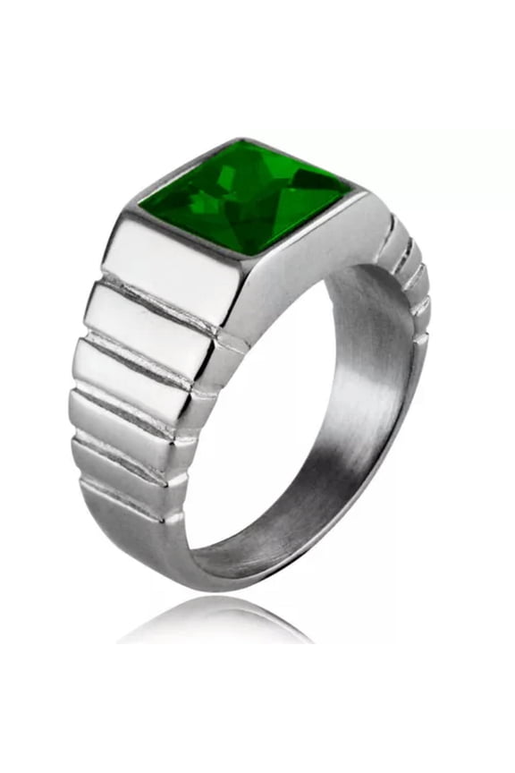 Men Women Classic Wedding Rings Stainless Steel Emerald Signet Ring Biker Punk-11