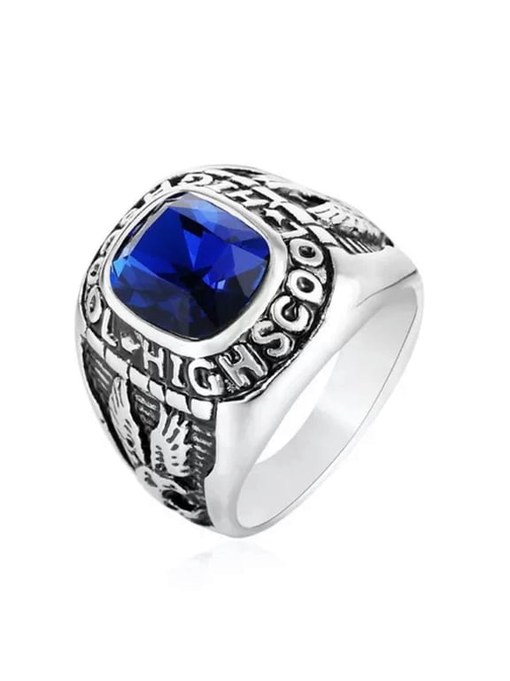 Men Women High School Ring Stainless Steel Eagle Blue CZ Vintage Punk Biker Ring-11