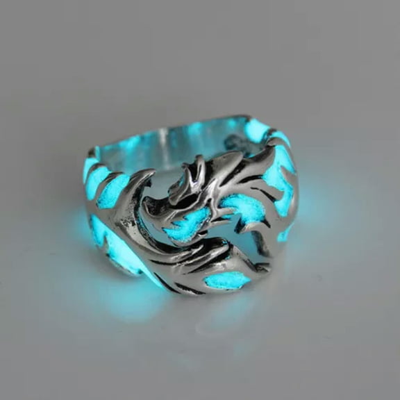 HOOUN Men Women Luminous Dragon Ring Glowing In The Dark Open Band Finger Rings Gift-silver & blue-8