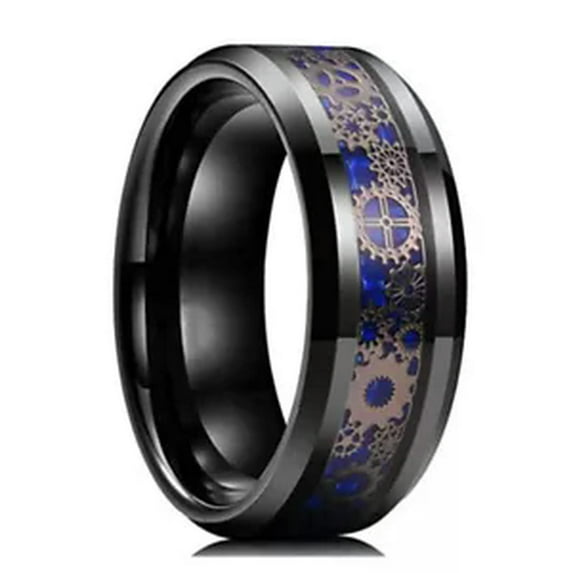 HOOUN Men Women Rings Stainless Stylish Contrast Creative Gear Couple Ring Comfort CA-blue-11