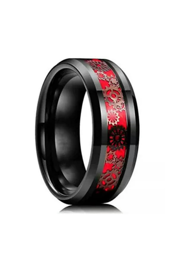 Men Women Rings Stainless Stylish Contrast Creative Gear Couple Ring Comfort CA-red-11