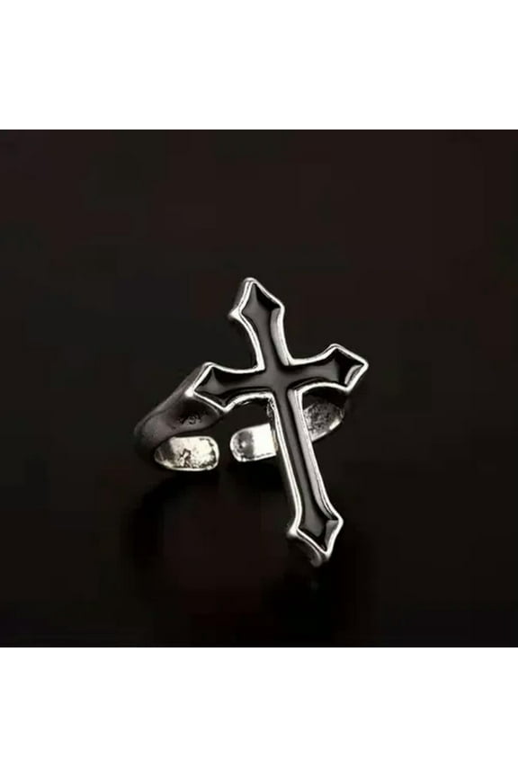 Men Women S925 Retro Punk Gothic Hip hop Open Ring Cross Animal Poker 0797-Corss
