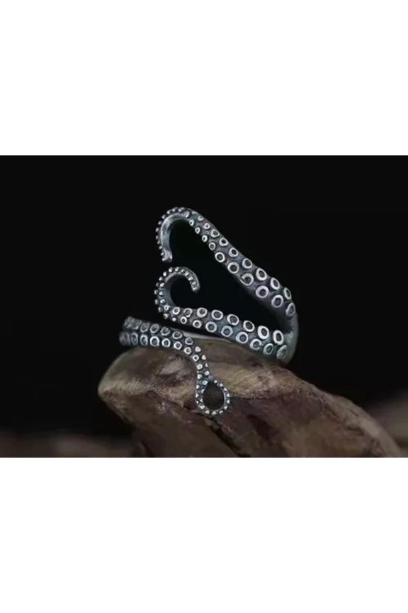Men Women S925 Retro Punk Gothic Hip hop Open Ring Cross Animal Poker 0797-Octopus B