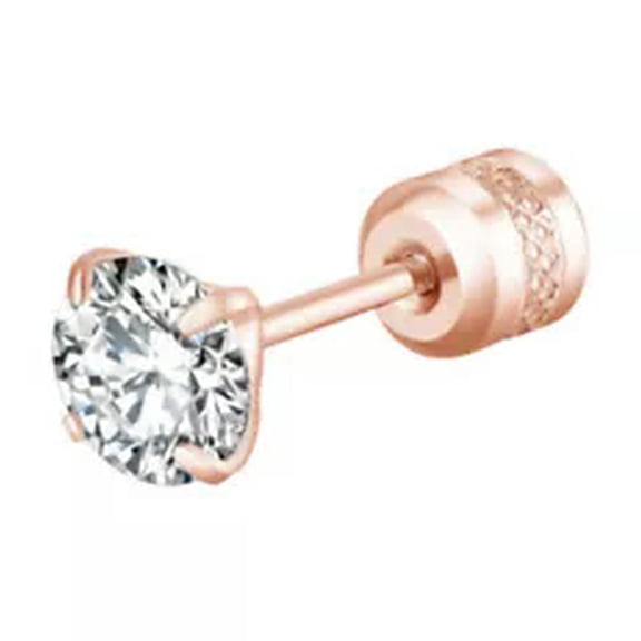 HOOUN Men Women Silver Titanium steel Round CZ Earrings Screw Back Ear Stud Jewelry -rose gold-5mm