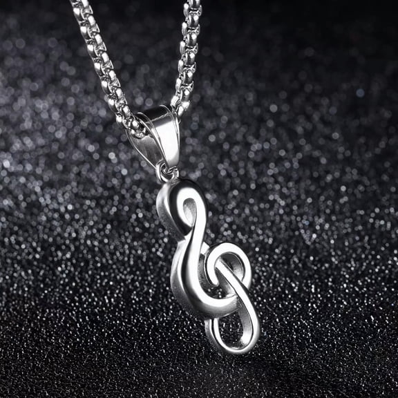 HOOUN Men Women Silver Treble G Clef Music Note Pendant Necklace Box Chain 24" Gift