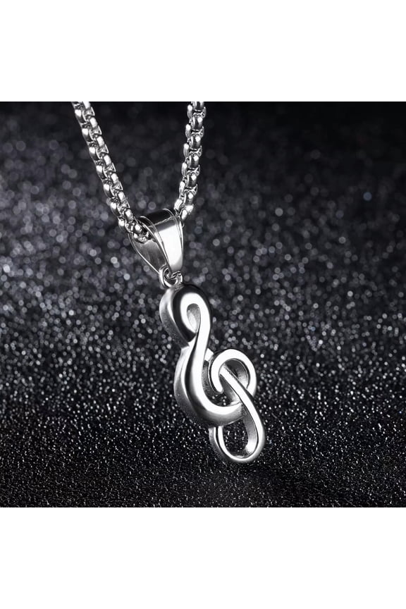 Men Women Silver Treble G Clef Music Note Pendant Necklace Box Chain 24" Gift