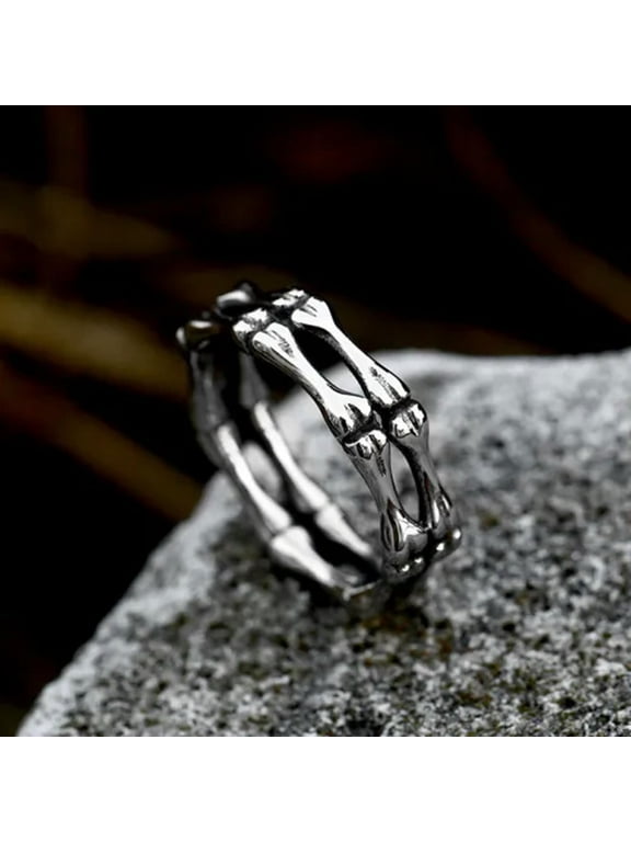 Men Women Skeleton Bone Wedding Ring Stainless Steel Gothic Cool Biker Punk Ring-11