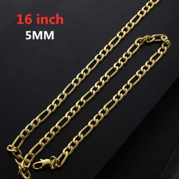 HOOUN Men Women Stainless Steel 18K Gold Plated Curb Cuban Chain Necklace Jewelry-16 inch