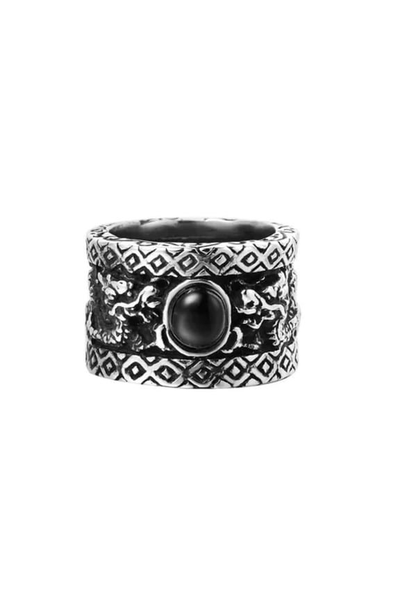 Men's 17MM Powerful Dragon Wedding Ring Stainless Steel Black Agate Biker Band-9