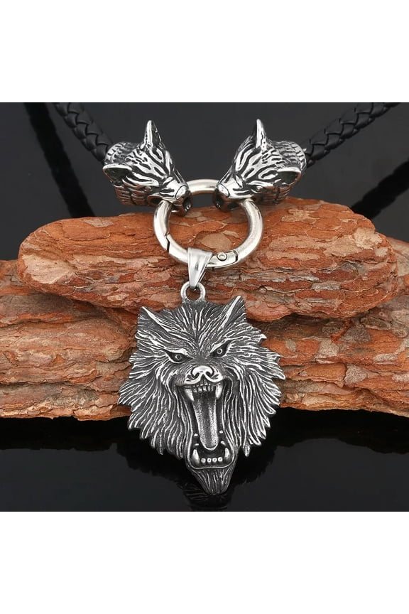 Mens 316 Stainless Steel Viking Wolf Head Pendant Necklace Lucky Gift Jewelry