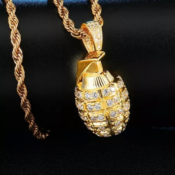 HOOUN Men's Amulet 14K Gold Plated Rhinestone Grenade Necklace Pendant Jewelry Gift