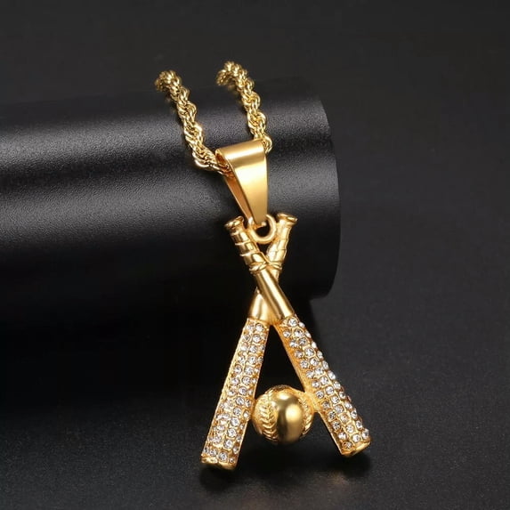 HOOUN Men's Amulet 14k Gold Plated Rhinestone Baseball Necklace Pendant Jewelry