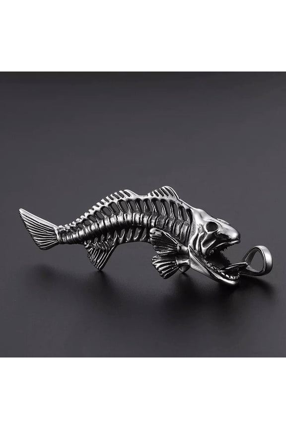 Men's Amulet Stainless Steel Skull Fish Necklace Pendant Fashion Jewelry