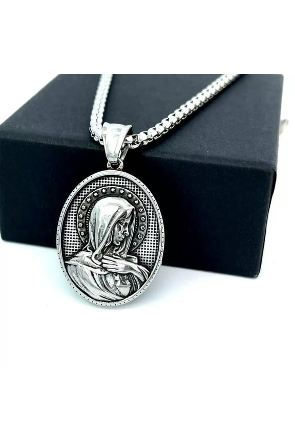 Men's Amulet Stainless Steel Virgin Mary Necklace Jewelry Lucky Chain Gift