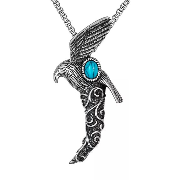HOOUN Men's Amulet stainless steel Eagle Turquoise Necklace Pendant Jewelry Gift new