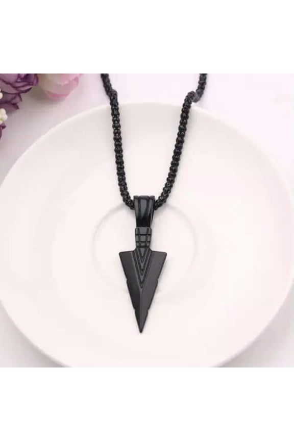 Men's Black Long Necklace with Arrow Pendant Jewelry Chain Hip Hop Punk R-qy@-Black