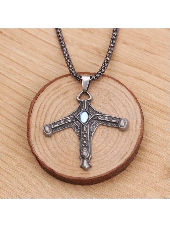 Men's Bloodborne Sword Hunter Badge Pendant Necklace Punk Retro Rock Jewelry 24"