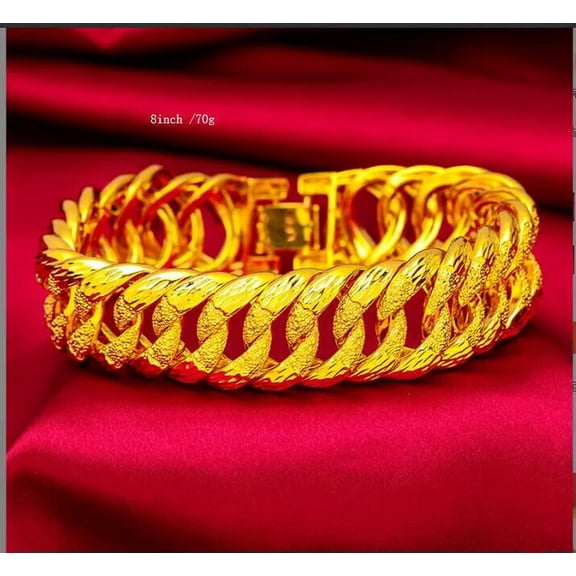 HOOUN Men's Bracelet 23K 24K THAI BAHT YELLOW GOLD Plated Bangle 7.9 inch 20mm