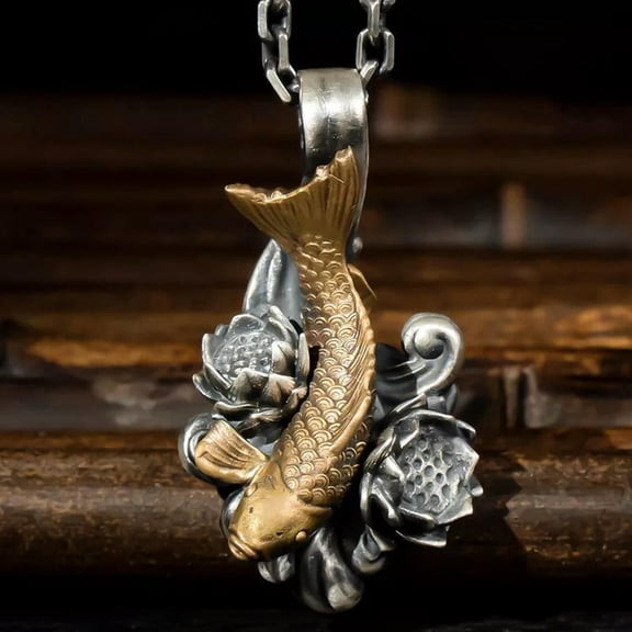 HOOUN Men's Buddhist Amulet Carp Jumping Over Dragon Gate Necklace Pendant Jewelry