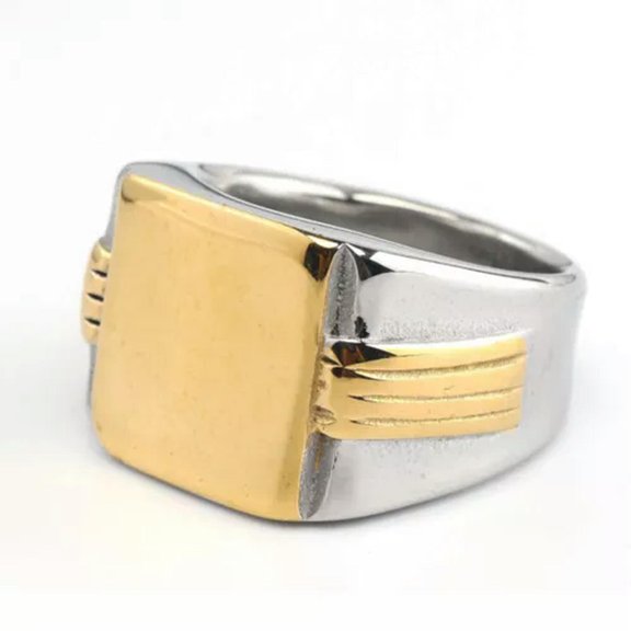 HOOUN Men's Classic Signet Wedding Ring Titanium Fashion Biker Punk Ring Birthday Gift-9-Gold-top Silver