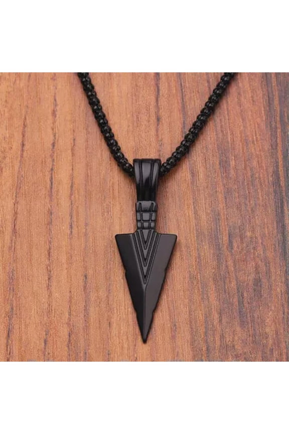 Men's Design Matte Black Long Necklace with Arrow Pendant Jewelry Chain Hip Hop