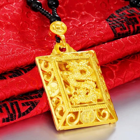 HOOUN Men's Dragon Agate 22K 23K 24K Thai Baht Gold Filled Yellow GP Necklace Jewelry