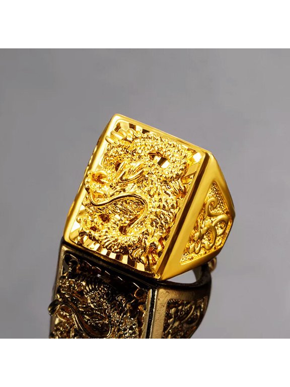 Men's Dragon Head 23K 24K THAI BAHT YELLOW GOLD Plated RING