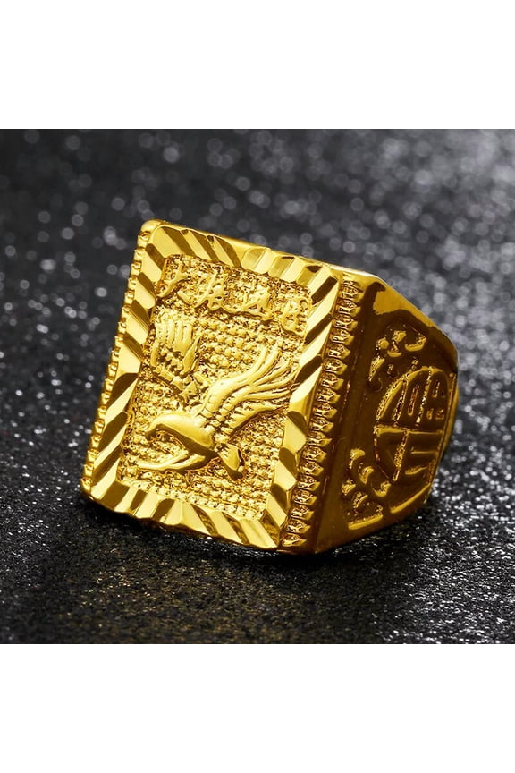 Men's Eagle domineering opening square 23K 24K THAI BAHT YELLOW GOLD Plated RING