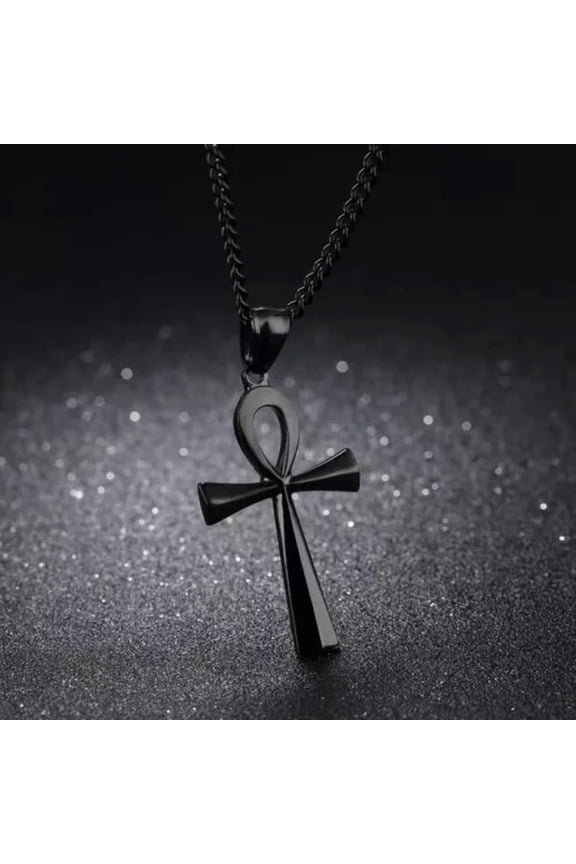 Men's Egyptian Ankh Cross Pendant Necklace Punk Hip Hop Protection Jewelry Gift-Black