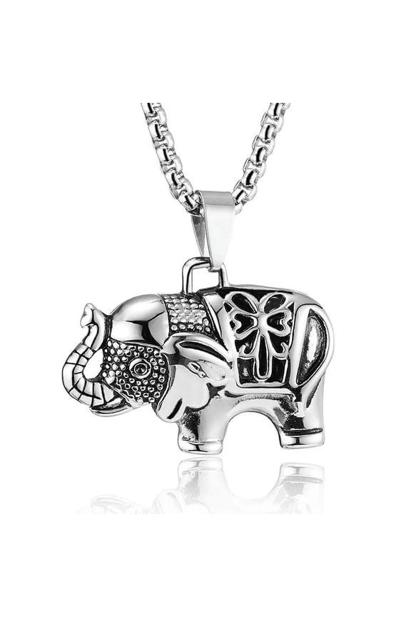 Men's Elephant Necklace Pendant Stainless Steel Lucky Chain Jewelry