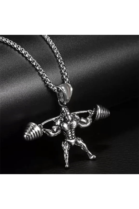 Men's Fashion Jewelry Body Builder Pendant with Chain Muscle Strong Man-Silver Muscle Man