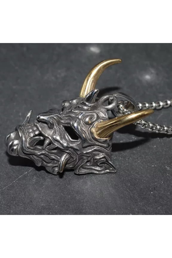 Men's Fashion Jewelry Gothic Demon Devil Skull Silver Gold Pendant Necklace-Gold