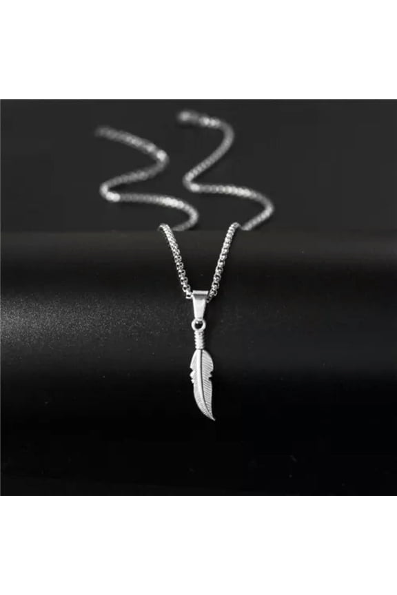 Men's Fashion Jewelry Silver Minimalist Feather Pendant Necklace