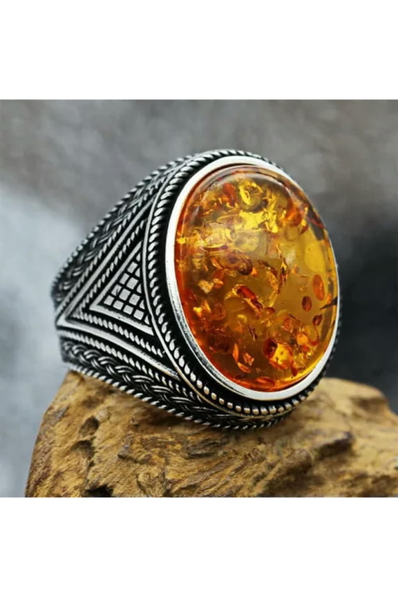 Men's Fashion Synthetic Amber Ring Men's Simple Premium Taste Ring Jewelry Gifts-12