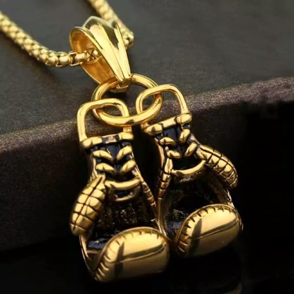HOOUN Men's Gold 3D Boxing Gloves Pendant Necklace Chain Punk Hip Hop Biker Jewelry