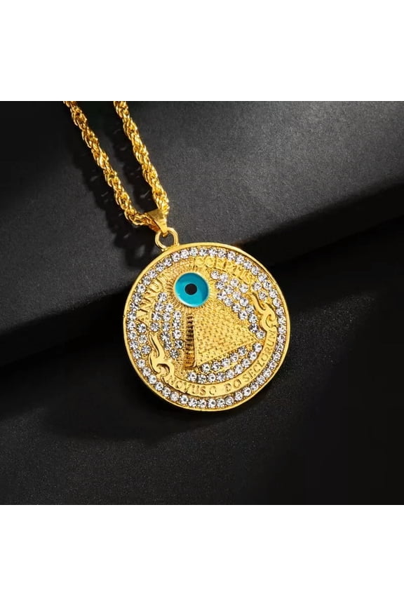 Men's Gold Egyptian Pyramid Eye of Providence Pendant Necklace Chain 22" Gift