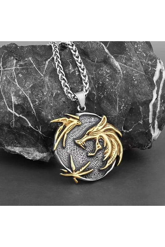 Men's Gold Witcher Wolf Pendant Necklace Stainless Steel Jewelry Chain 24" Gift