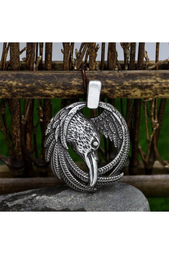 Men's Gothic Amulet Slavic Raven Rune Silver Pendant Norse Viking Necklace