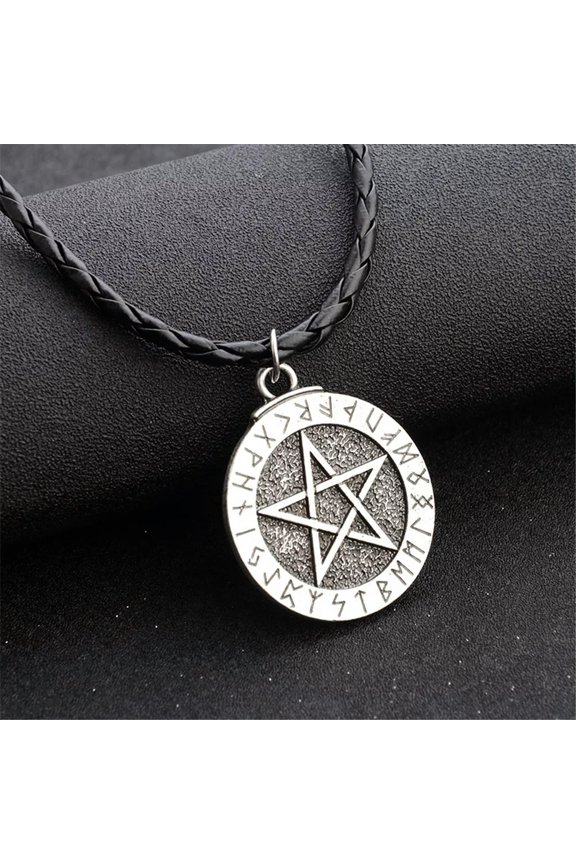 Men's Gothic Amulet Slavic Star Rune Silver Pendant Norse Viking Necklace