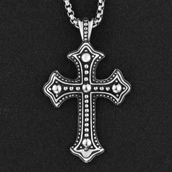 HOOUN Men's Gothic Cross Pendant Necklace Punk Retro Rock Jewelry Box Chain 24" Gift